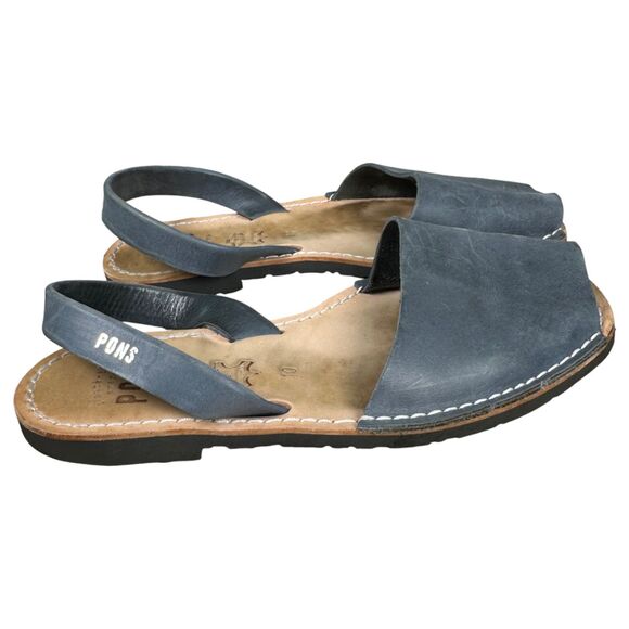 PONS Avarcas Menorca Spain Sandals Blue Leather Peep Toe Slingback Women’s 10 - Picture 2 of 8
